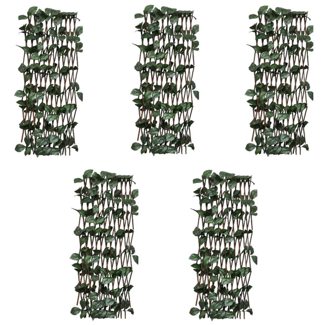 pilehegn med espalier 5 stk. med kunstige blade 180x60 cm
