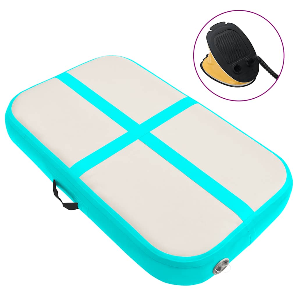 oppustelig gymnastikmåtte med pumpe 60x100x10 cm PVC grøn