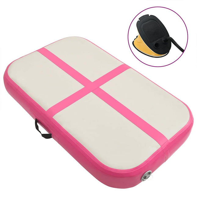 oppustelig gymnastikmåtte med pumpe 60x100x15 cm PVC lyserød