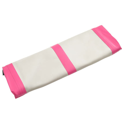 oppustelig gymnastikmåtte m. pumpe 400x100x15 cm PVC lyserød