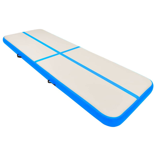 oppustelig gymnastikmåtte m. pumpe 400x100x15 cm PVC blå