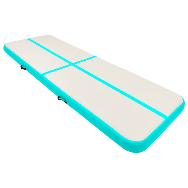 oppustelig gymnastikmåtte m. pumpe 400x100x15 cm PVC grøn