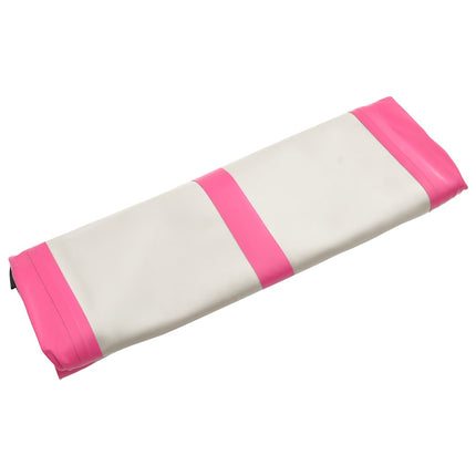 oppustelig gymnastikmåtte m. pumpe 500x100x15 cm PVC lyserød