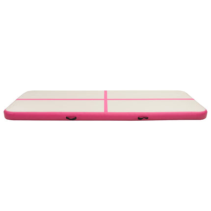 oppustelig gymnastikmåtte m. pumpe 500x100x15 cm PVC lyserød
