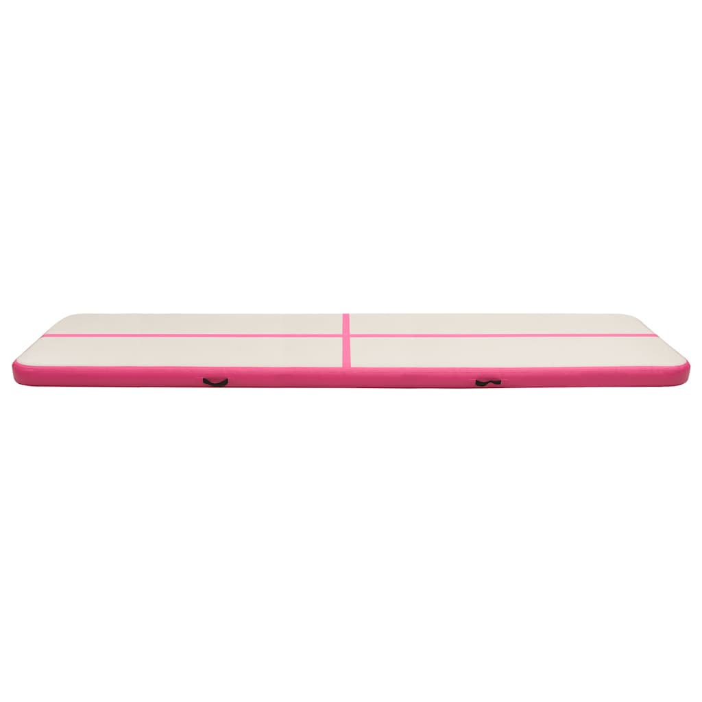 oppustelig gymnastikmåtte m. pumpe 600x100x15 cm PVC lyserød