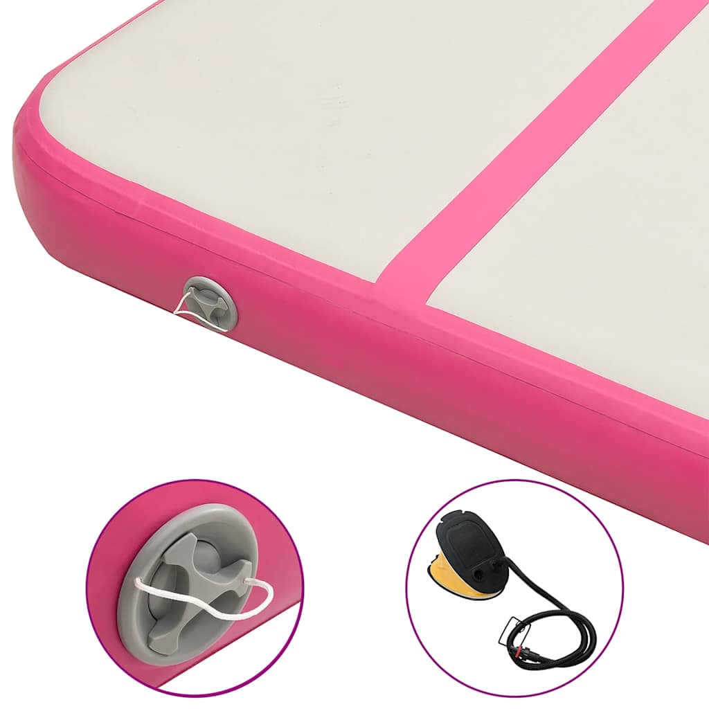 oppustelig gymnastikmåtte m. pumpe 600x100x15 cm PVC lyserød