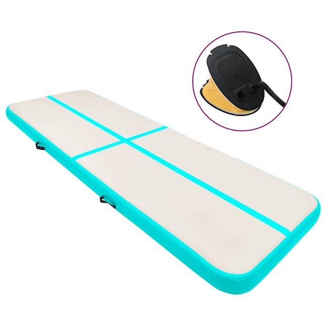 oppustelig gymnastikmåtte m. pumpe 600x100x15 cm PVC grøn