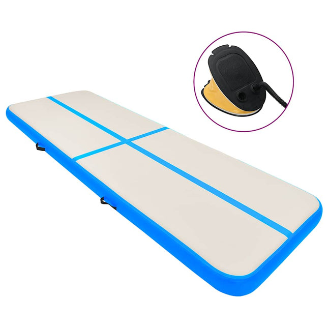oppustelig gymnastikmåtte m. pumpe 700x100x15 cm PVC blå