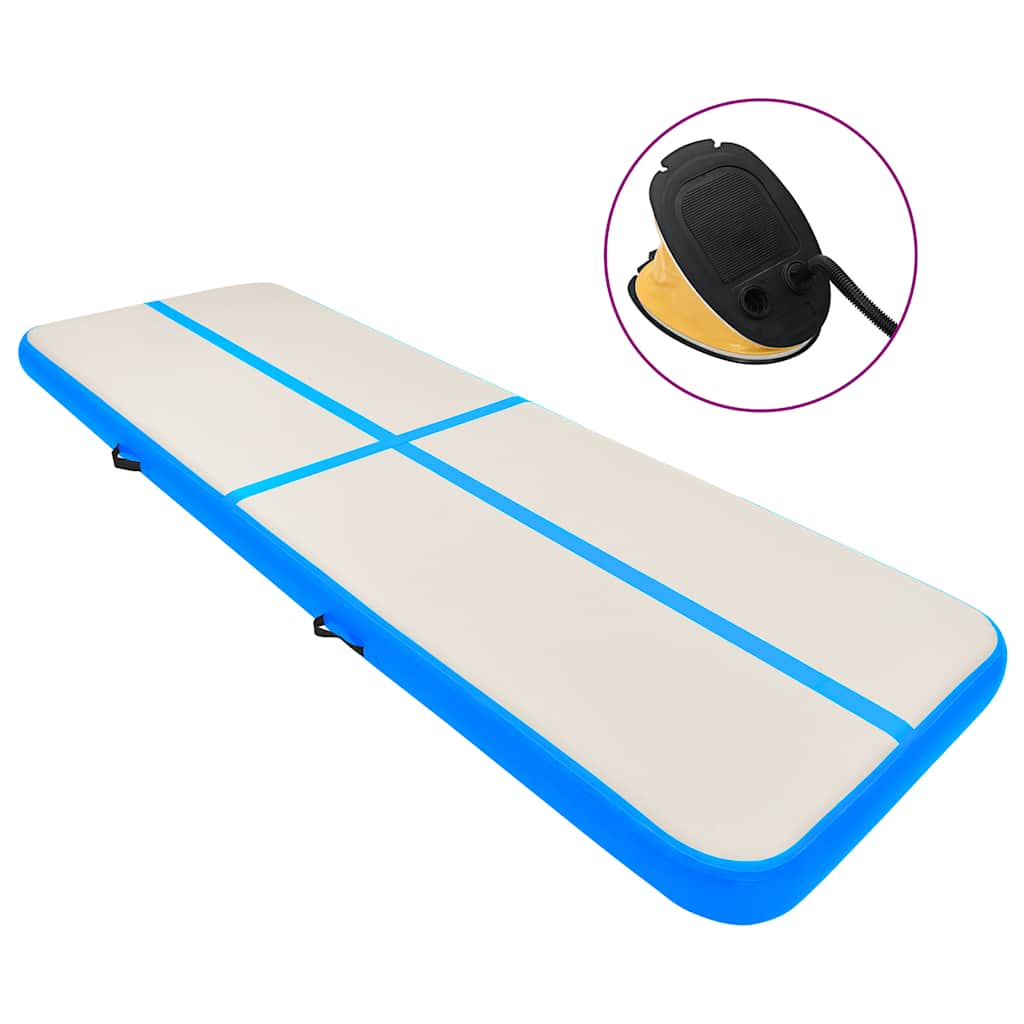 oppustelig gymnastikmåtte m. pumpe 700x100x15 cm PVC blå