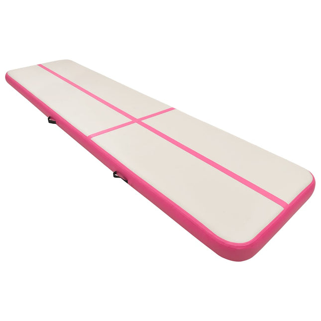 oppustelig gymnastikmåtte m. pumpe 800x100x15 cm PVC lyserød
