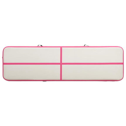 oppustelig gymnastikmåtte m. pumpe 800x100x15 cm PVC lyserød