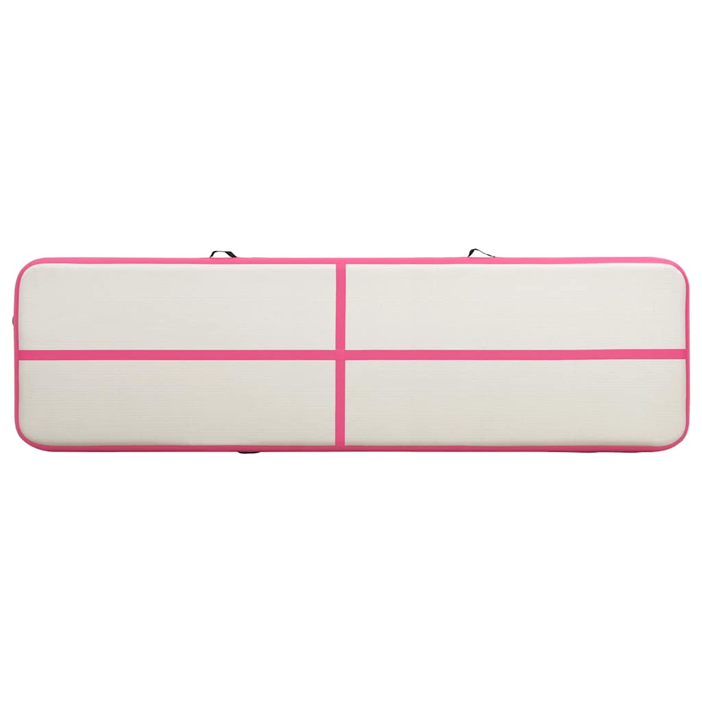 oppustelig gymnastikmåtte m. pumpe 800x100x15 cm PVC lyserød