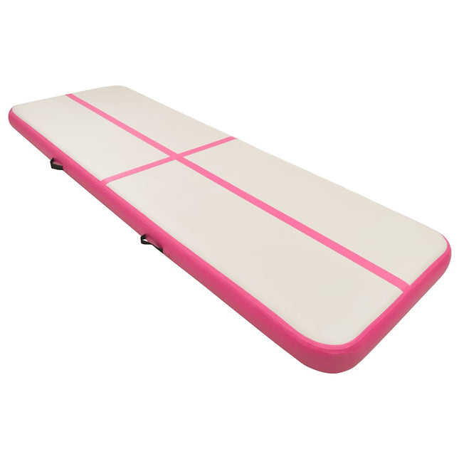 oppustelig gymnastikmåtte med pumpe 300x100x20 cm PVC lyserød