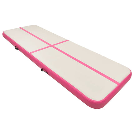 oppustelig gymnastikmåtte med pumpe 400x100x20 cm PVC lyserød