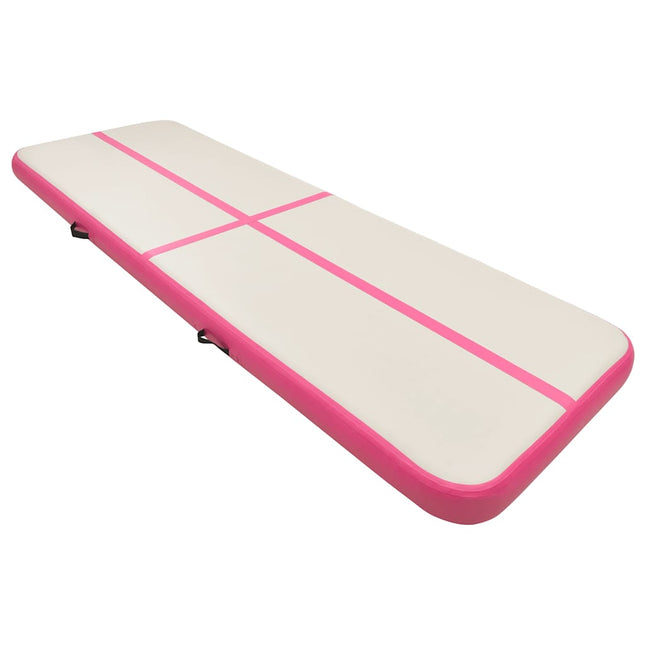 oppustelig gymnastikmåtte med pumpe 400x100x20 cm PVC lyserød
