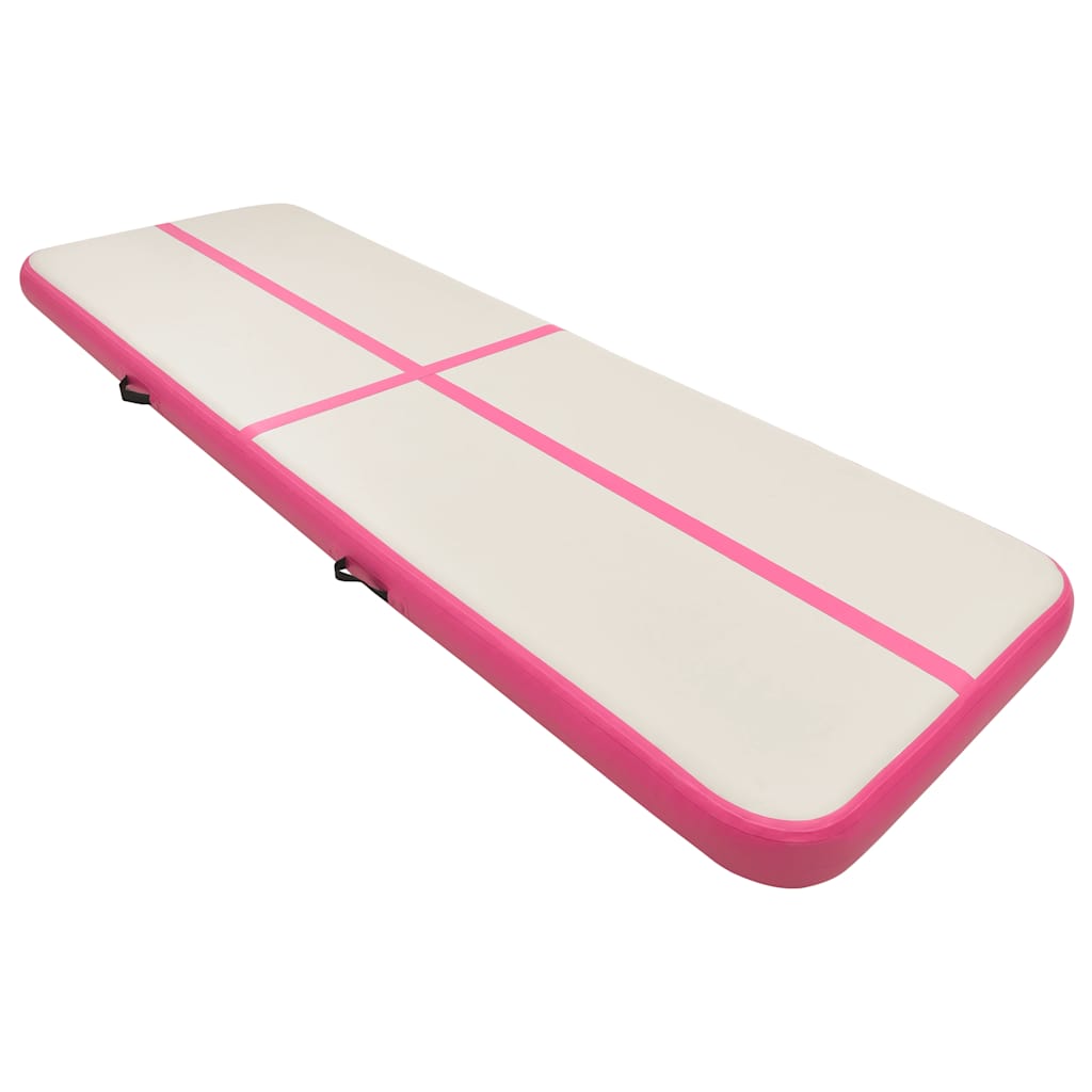 oppustelig gymnastikmåtte med pumpe 500x100x20 cm PVC lyserød