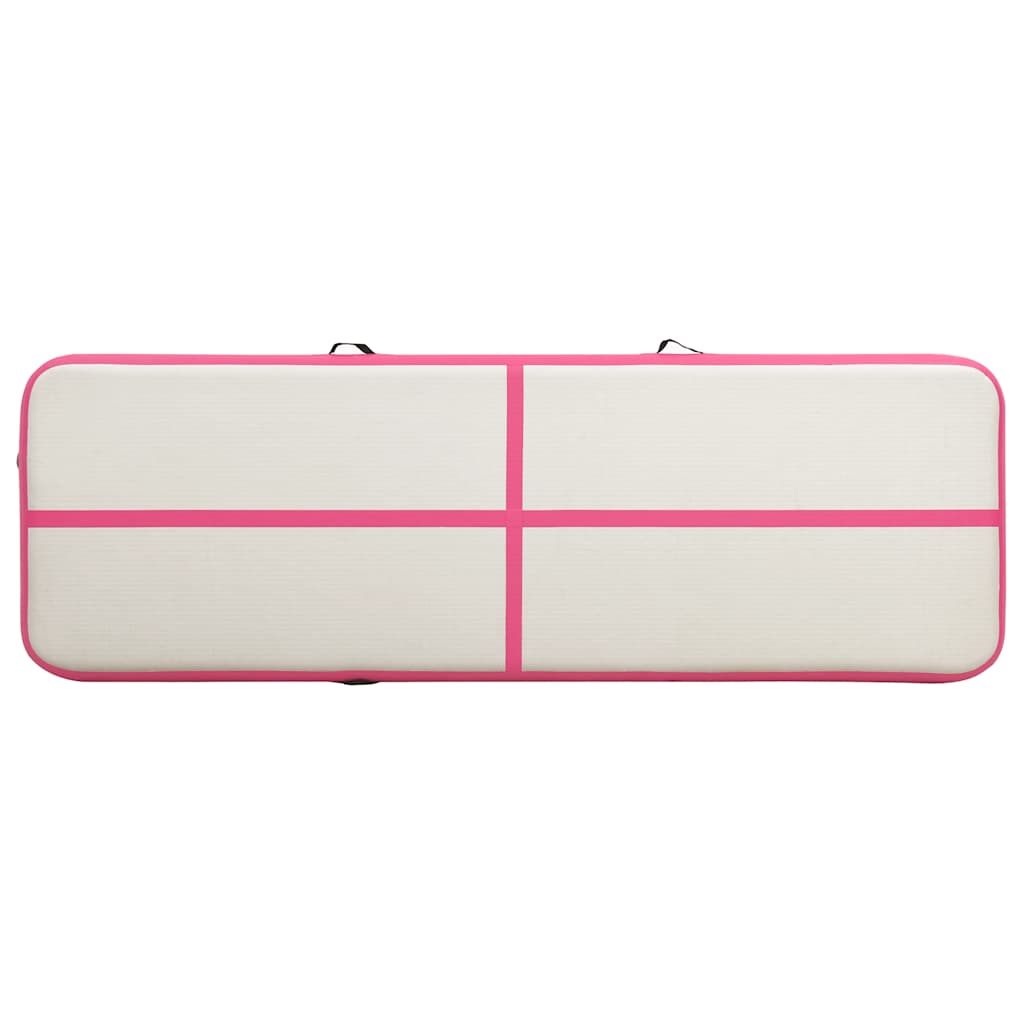 oppustelig gymnastikmåtte med pumpe 500x100x20 cm PVC lyserød