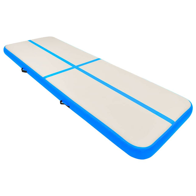 oppustelig gymnastikmåtte med pumpe 500x100x20 cm PVC blå