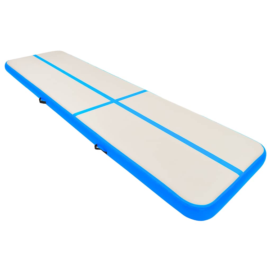 oppustelig gymnastikmåtte med pumpe 600x100x20 cm PVC blå