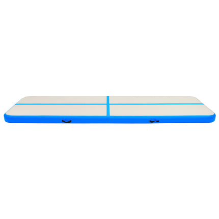 oppustelig gymnastikmåtte med pumpe 600x100x20 cm PVC blå
