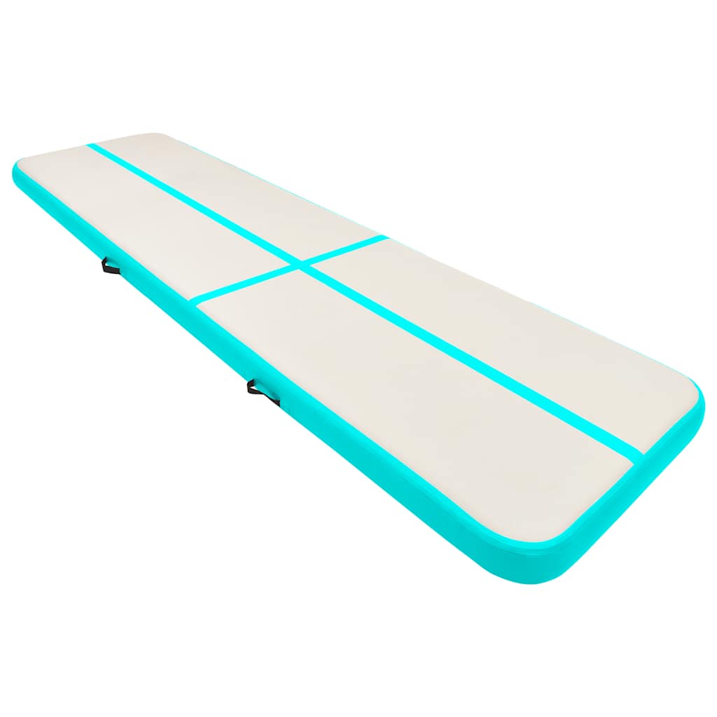 oppustelig gymnastikmåtte med pumpe 600x100x20 cm PVC grøn