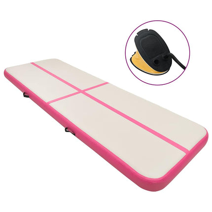 oppustelig gymnastikmåtte med pumpe 800x100x20 cm PVC lyserød