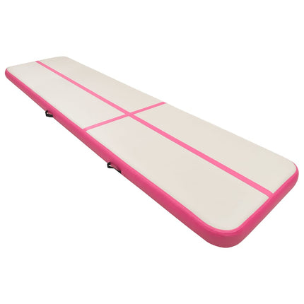 oppustelig gymnastikmåtte med pumpe 800x100x20 cm PVC lyserød