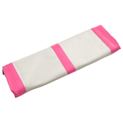 oppustelig gymnastikmåtte med pumpe 800x100x20 cm PVC lyserød