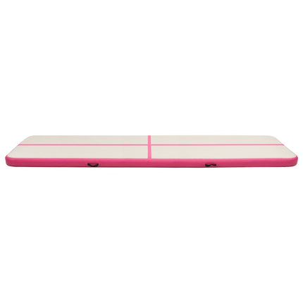 oppustelig gymnastikmåtte med pumpe 800x100x20 cm PVC lyserød