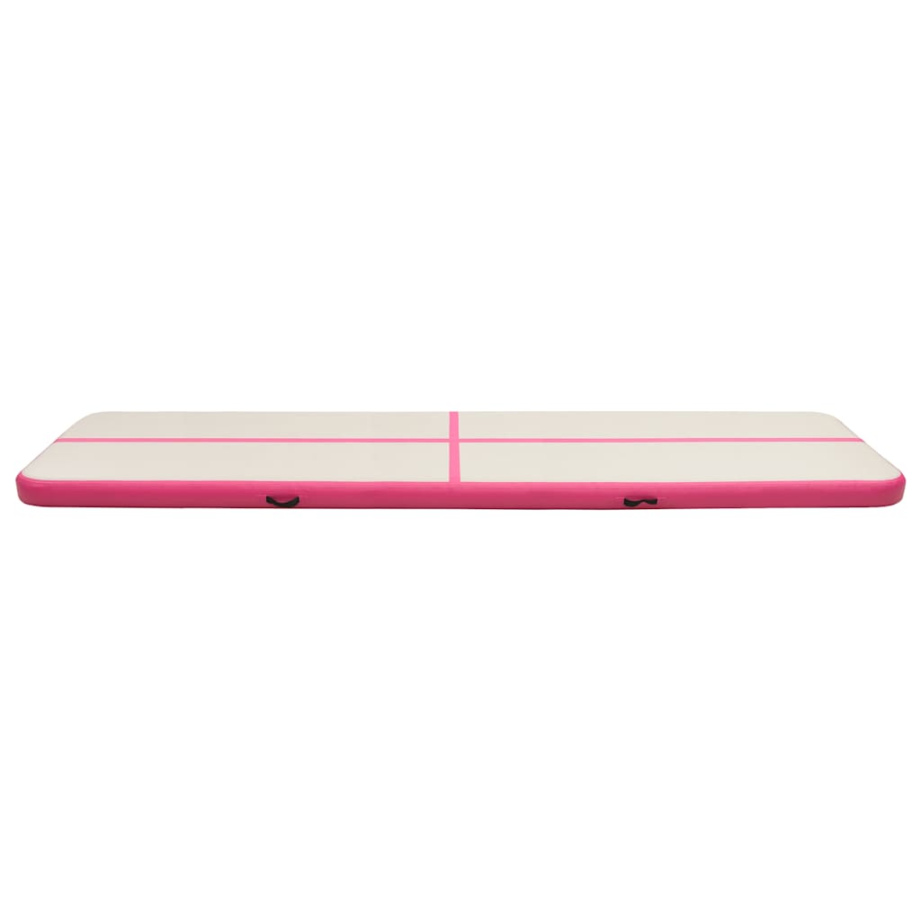 oppustelig gymnastikmåtte med pumpe 800x100x20 cm PVC lyserød
