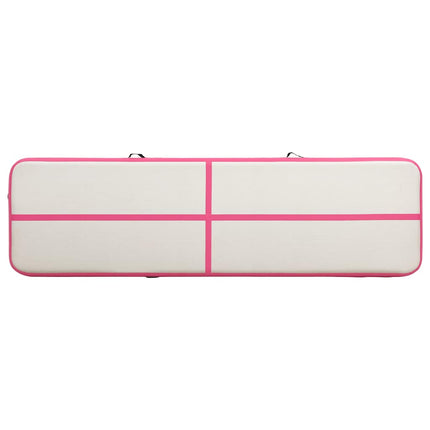 oppustelig gymnastikmåtte med pumpe 800x100x20 cm PVC lyserød