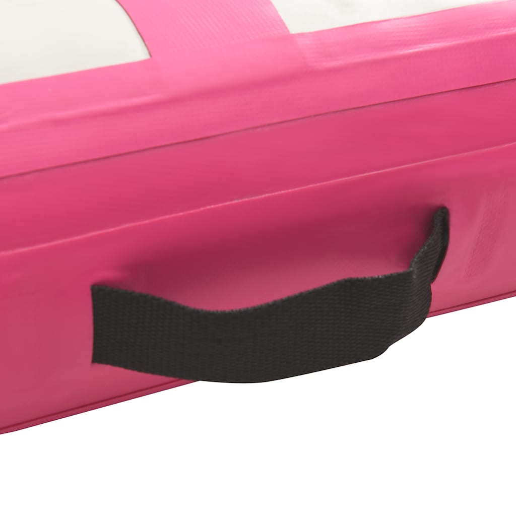 oppustelig gymnastikmåtte med pumpe 800x100x20 cm PVC lyserød