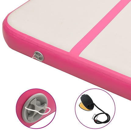 oppustelig gymnastikmåtte med pumpe 800x100x20 cm PVC lyserød
