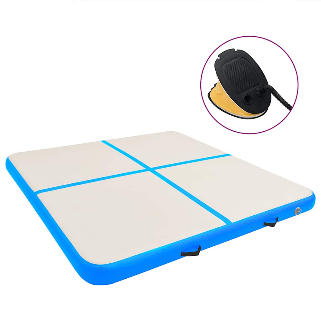 oppustelig gymnastikmåtte med pumpe 200x200x10 cm PVC blå
