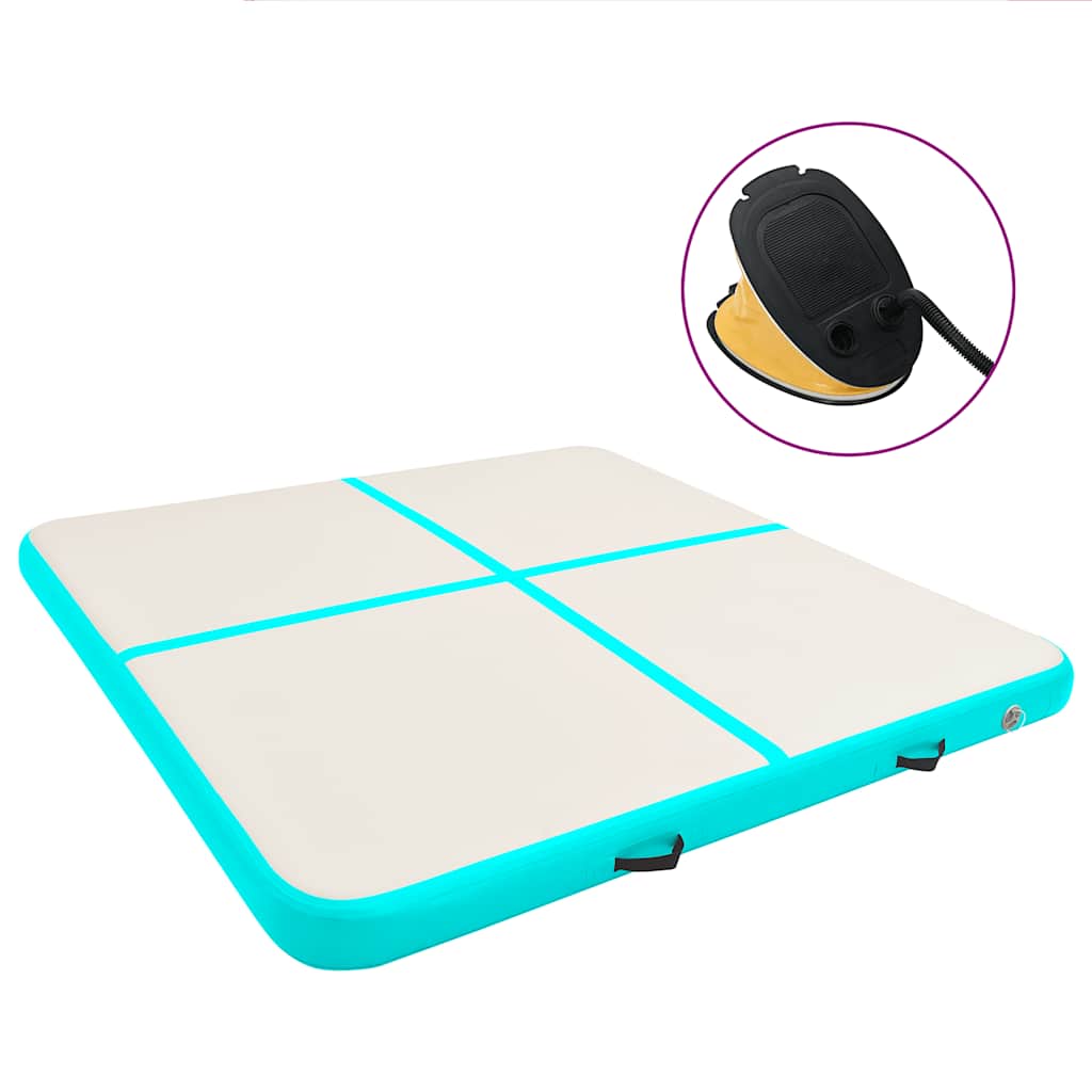 oppustelig gymnastikmåtte med pumpe 200x200x10 cm PVC grøn