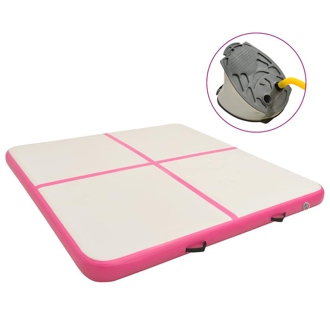 oppustelig gymnastikmåtte m. pumpe 200x200x15 cm PVC lyserød