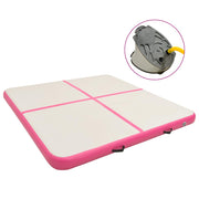 oppustelig gymnastikmåtte m. pumpe 200x200x15 cm PVC lyserød