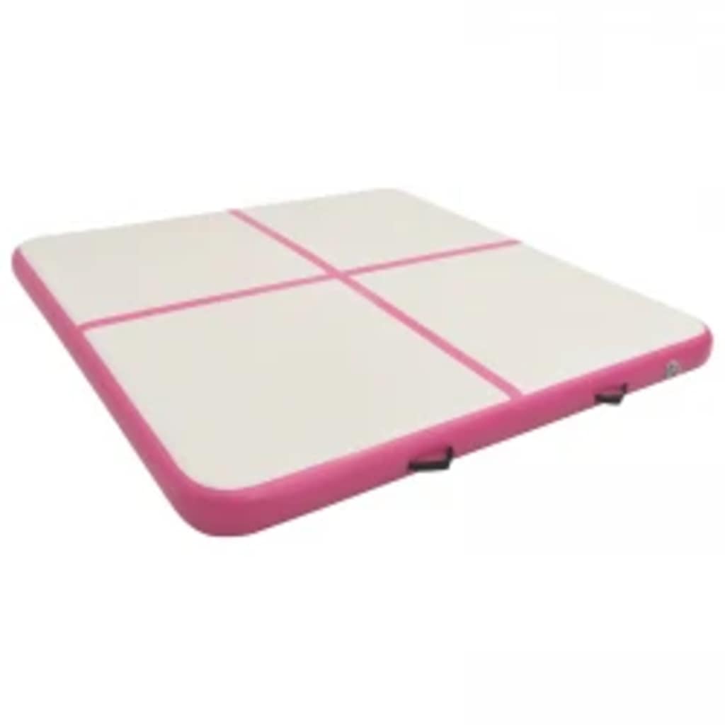 oppustelig gymnastikmåtte m. pumpe 200x200x15 cm PVC lyserød