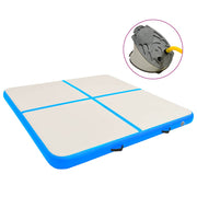oppustelig gymnastikmåtte m. pumpe 200x200x15 cm PVC blå