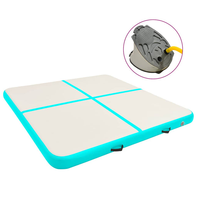 oppustelig gymnastikmåtte m. pumpe 200x200x15 cm PVC grøn