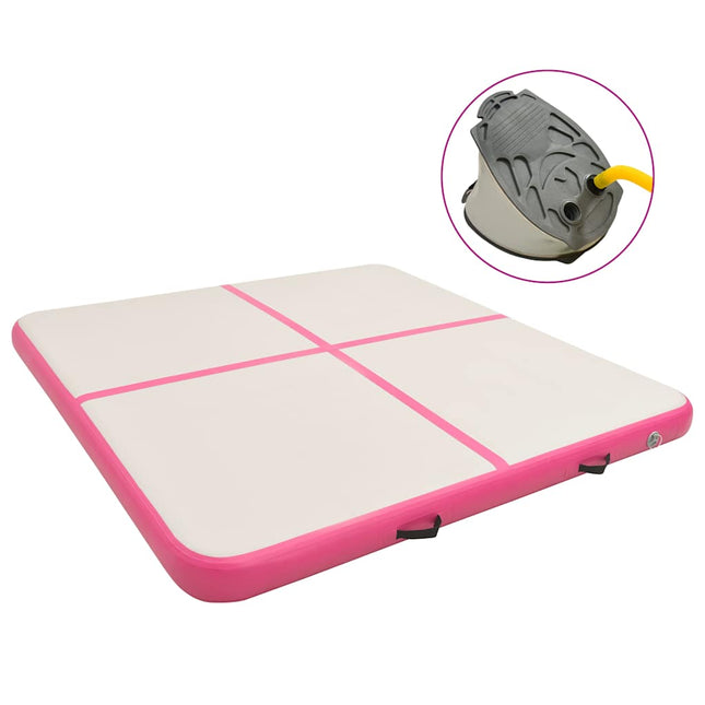 oppustelig gymnastikmåtte med pumpe 200x200x20 cm PVC lyserød