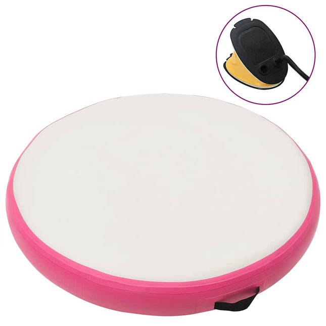 oppustelig gymnastikmåtte med pumpe 100x100x15 cm PVC pink