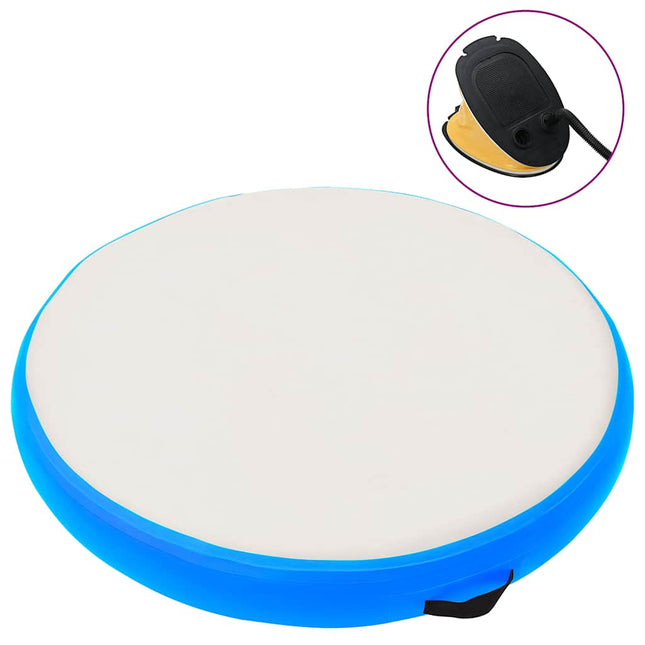 oppustelig gymnastikmåtte med pumpe 100x100x15 cm PVC blå
