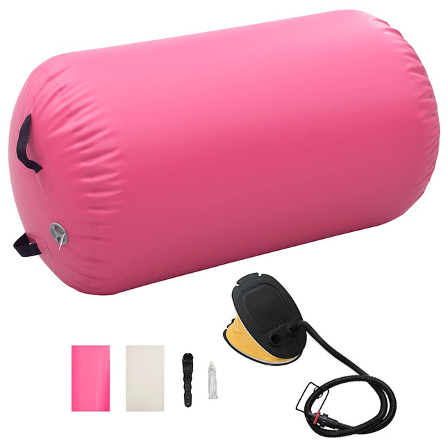 oppustelig gymnastikrulle med pumpe 100x60 cm PVC lyserød