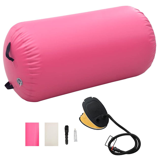 oppustelig gymnastikrulle med pumpe 120x90 cm PVC lyserød