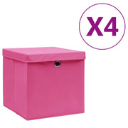 opbevaringskasser med låg 4 stk. 28x28x28 cm pink