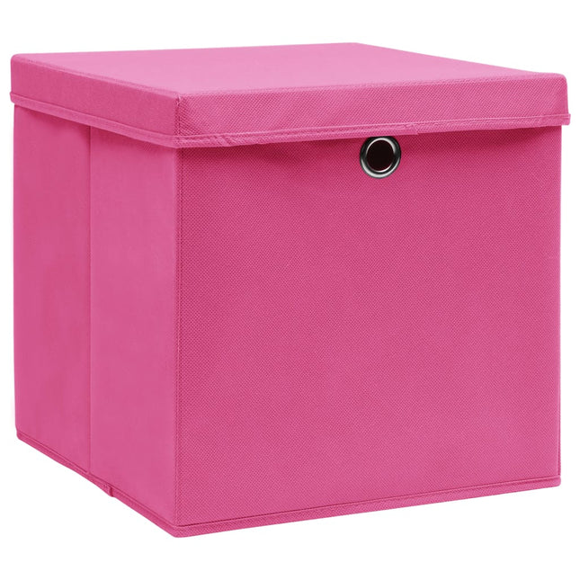 opbevaringskasser med låg 4 stk. 28x28x28 cm pink