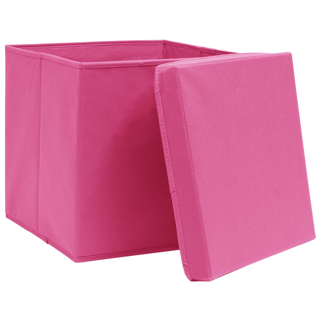 opbevaringskasser med låg 4 stk. 28x28x28 cm pink