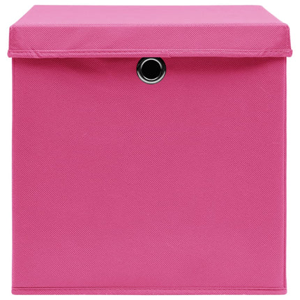 opbevaringskasser med låg 4 stk. 28x28x28 cm pink
