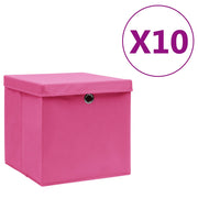 opbevaringskasser med låg 10 stk. 28x28x28 cm pink